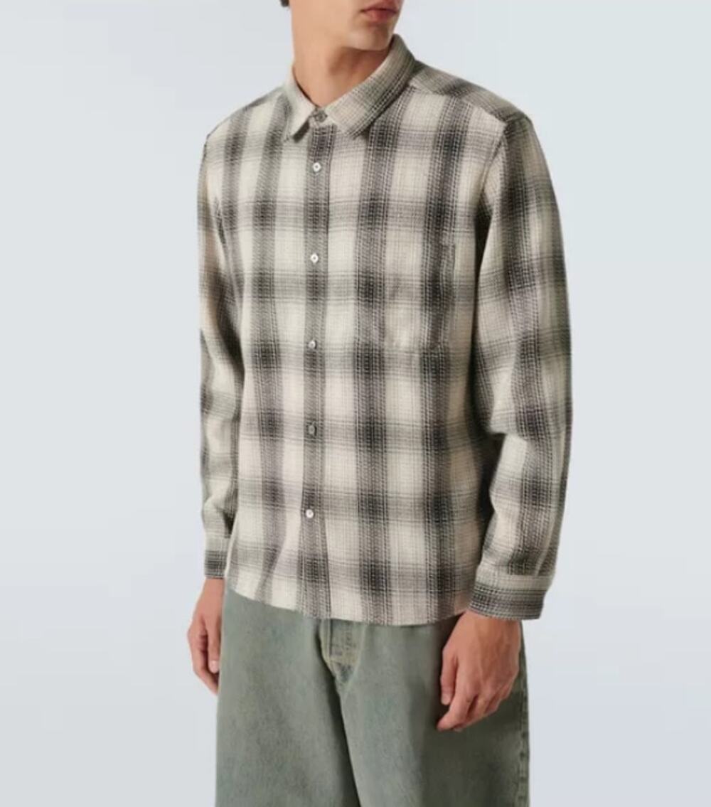 Frame Men's Baja Plaid Long Sleeve Button Up in Dark Navy Size Large